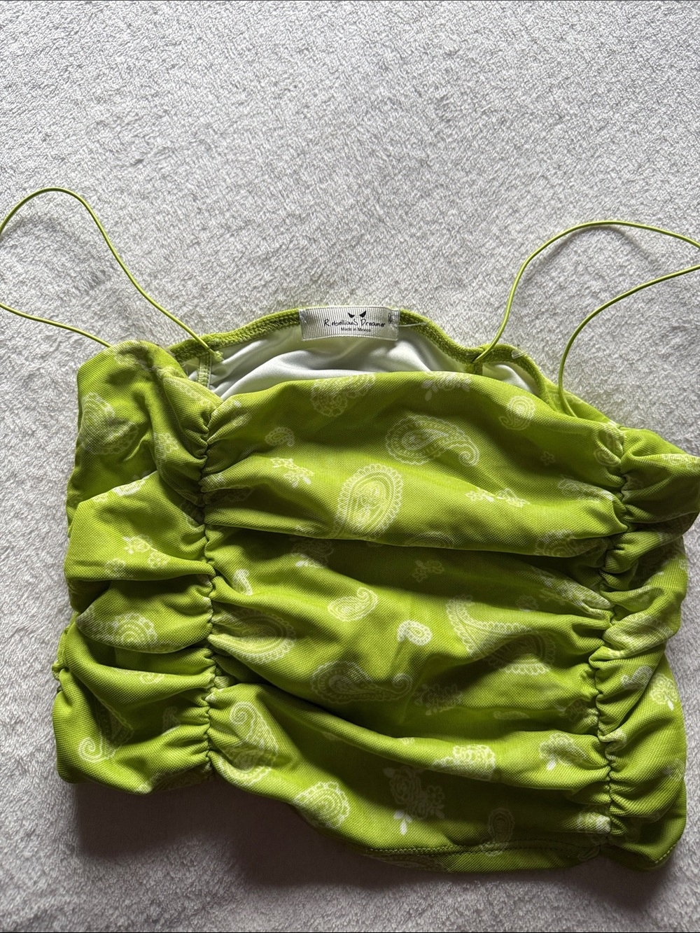 Reformation Lime Green Paisley Ruched Camisole